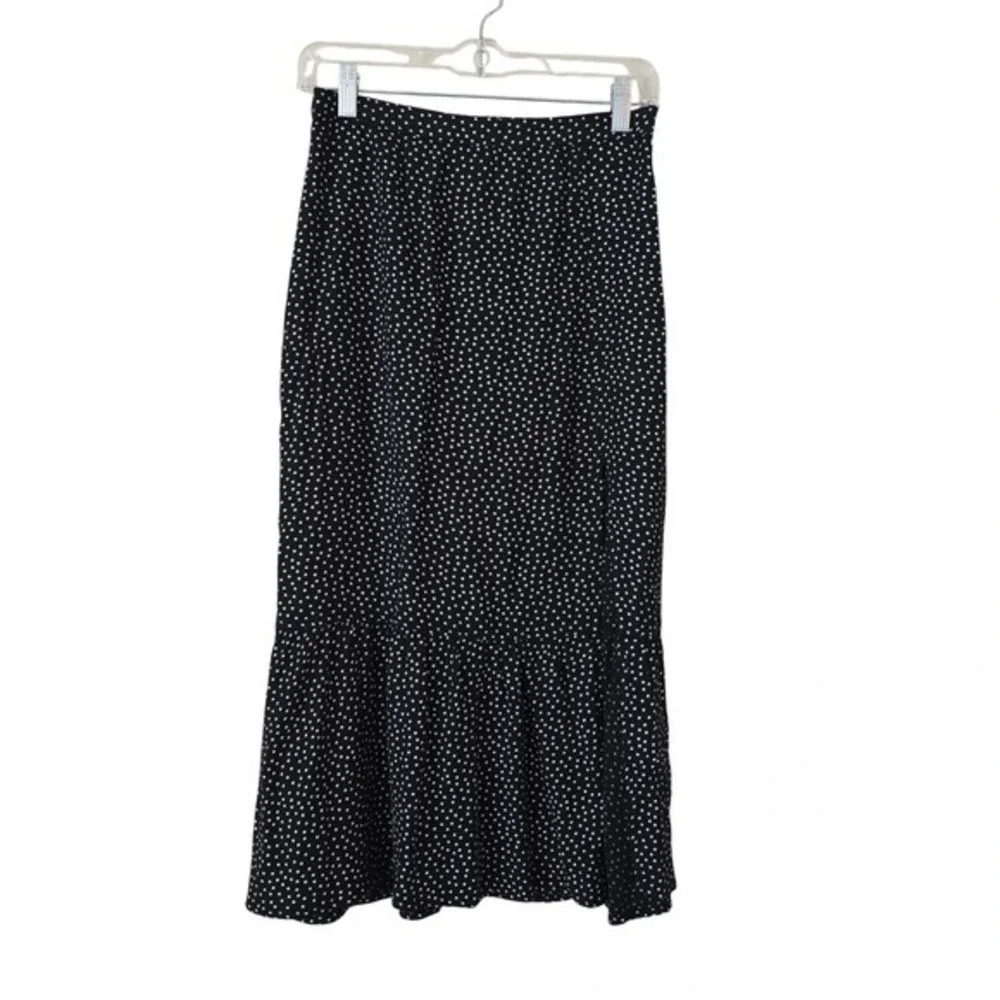 Abercrombie & Fitch‎ Black Polka Dot Ruffle Hem Midi Skirt Size XS Bohemian